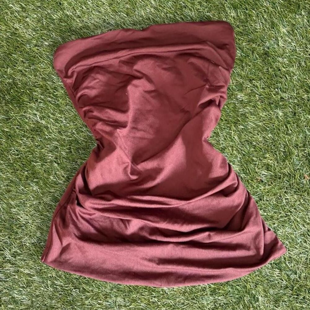 Bershka Women's Burgundy and Brown Crop-top